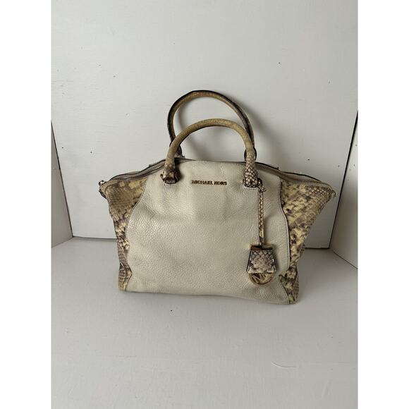 Pocketbook Michael Kors Tote Bag Tan Snakeskin Design Handheld Shoulder Strap - Picture 1 of 16